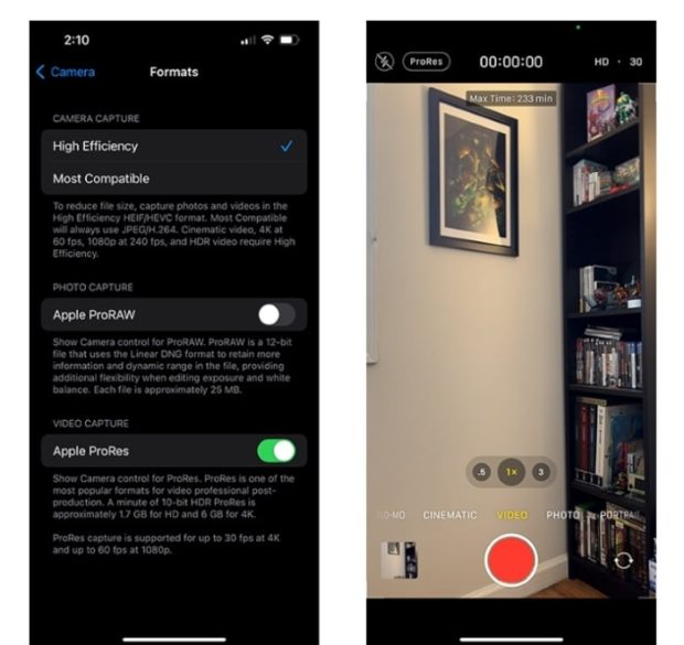 تنظیمات دوربین آیفون