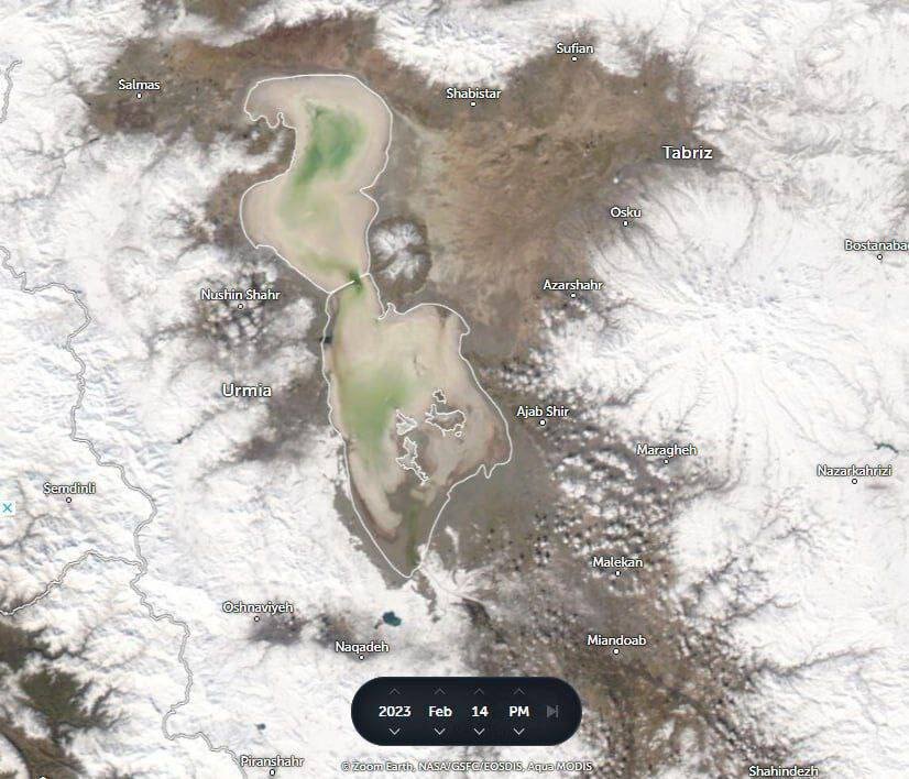 جدیدترین تصویر ماهواره‌ای از وضعیت دریاچه ارومیه