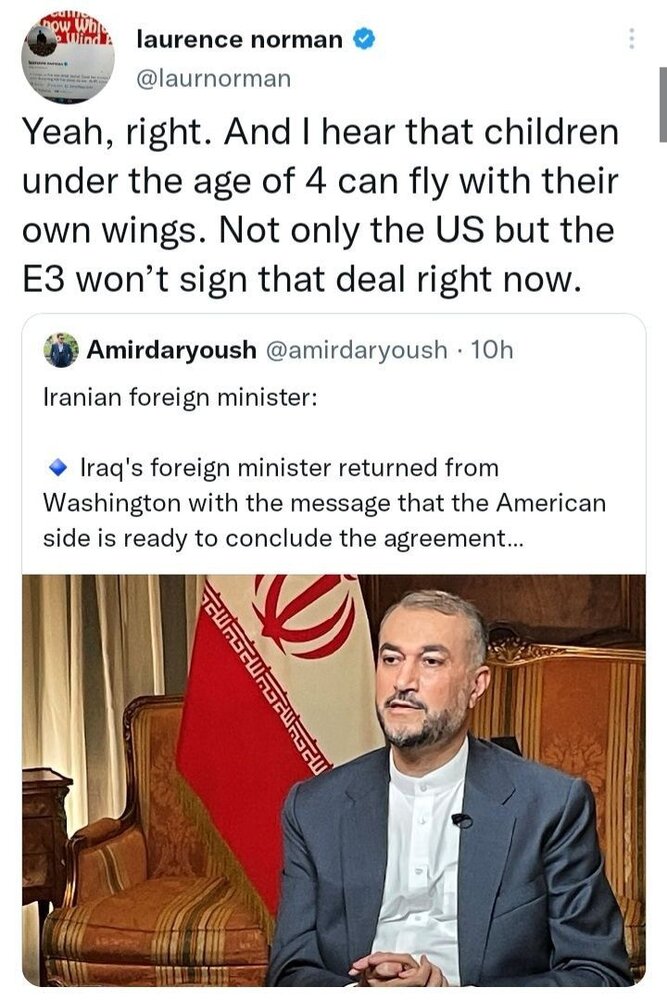 واکنش کنایهآمیز خبرنگار آمریکایی به اظهارات امیرعبداللهیان