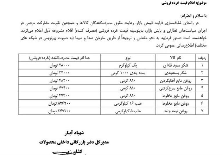 قیمت روغن و شکر اعلام شد