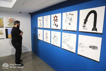 «پوزهبند» افتتاح شد/ این نمایشگاه پاسخی طنزآمیز به ادعاهای دشمن است