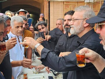 همراهی مداحی معروف با علی لاریجانی در مسیر کربلا + تصاویر