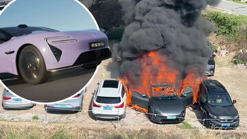 خودروی چینی مشهور، پارکینگ را به آتش کشید/ هفت ماشین در آتش سوخت / عکس