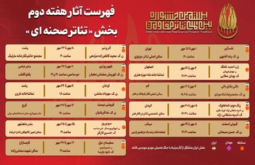 جدول آثار هفته دوم بخش «تئاتر صحنهای» جشنواره بینالمللی تئاتر مقاومت